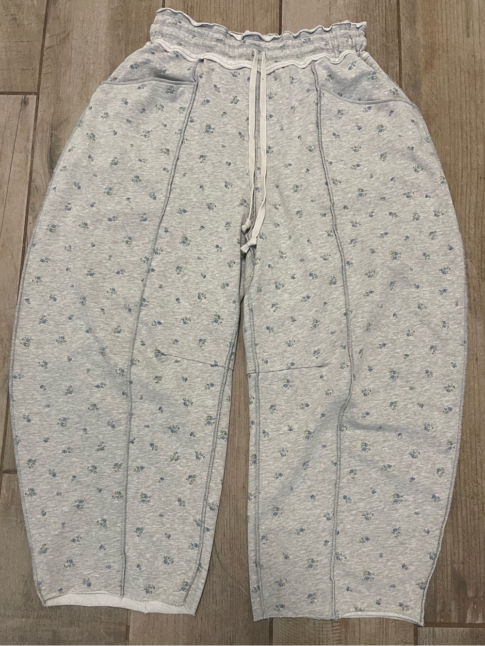 French Terry Barrel Leg Floral Bottoms